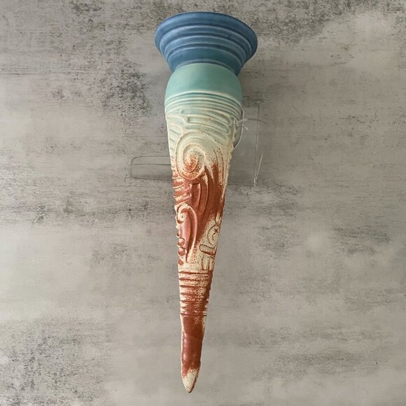 Stephen Fabrico Studio Art Pottery Hand Carved Multicolor Glaze Wall Pocket 15" - Picture 1 of 9